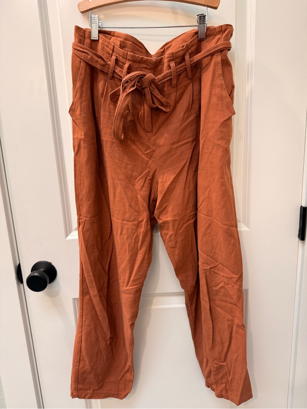 Very J Rust Orange Paperbag Tie-Waist Wide Leg Pants